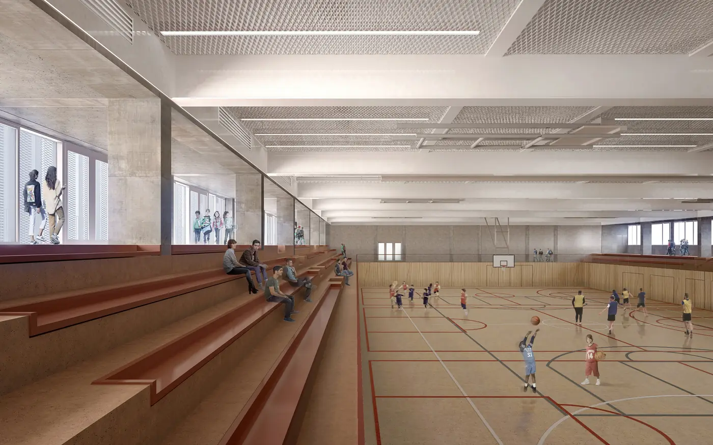 Visualisierung der Dreifeldsporthalle mit Tribüne